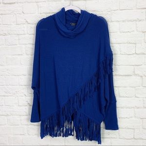 Chelsea&Theodore Asymmetrical Fringe Cowl Sweater